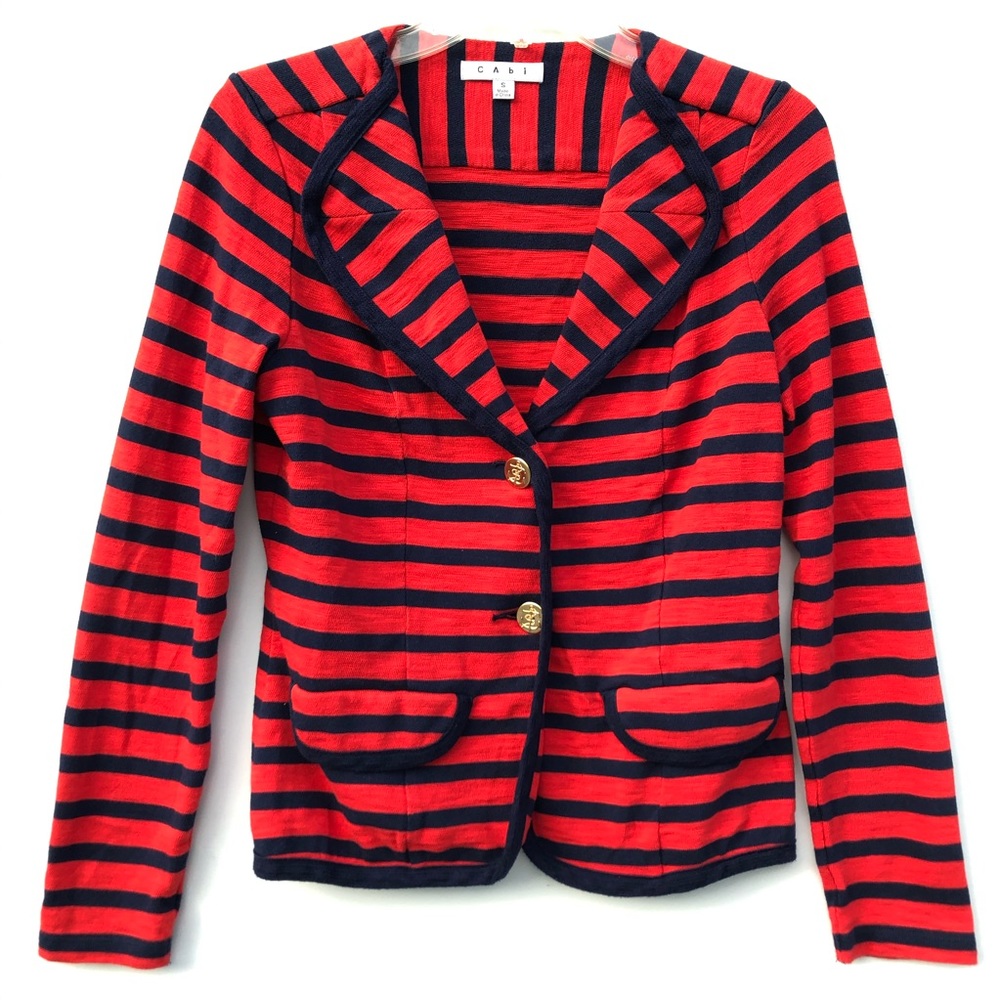 Cabi Red Striped Nautical Blazer Size Small